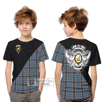 MacTavish Dress Tartan Kid T-Shirt with Family Crest and Military Logo Style