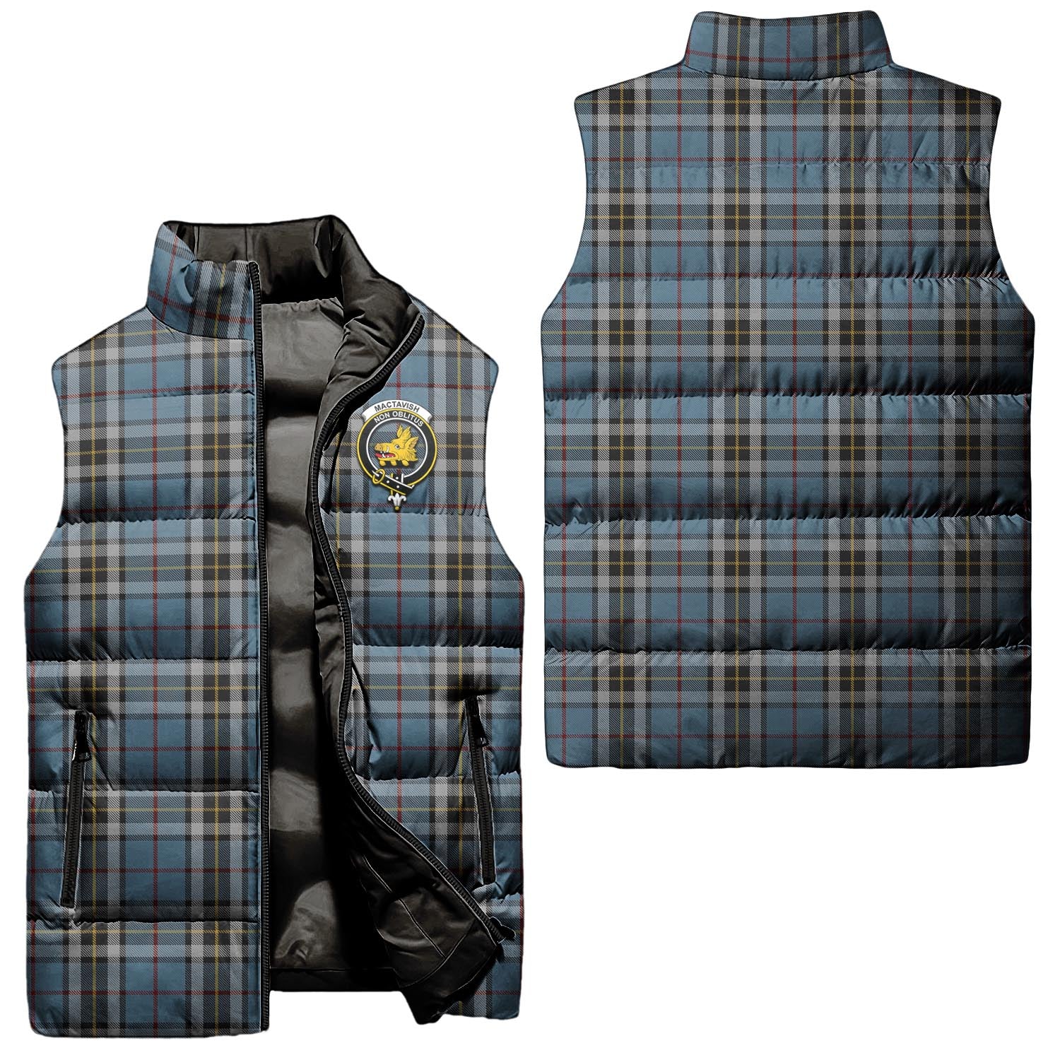 MacTavish Dress Tartan Sleeveless Puffer Jacket with Family Crest Unisex - Tartanvibesclothing