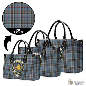 MacTavish Dress Tartan Luxury Leather Handbags with Family Crest