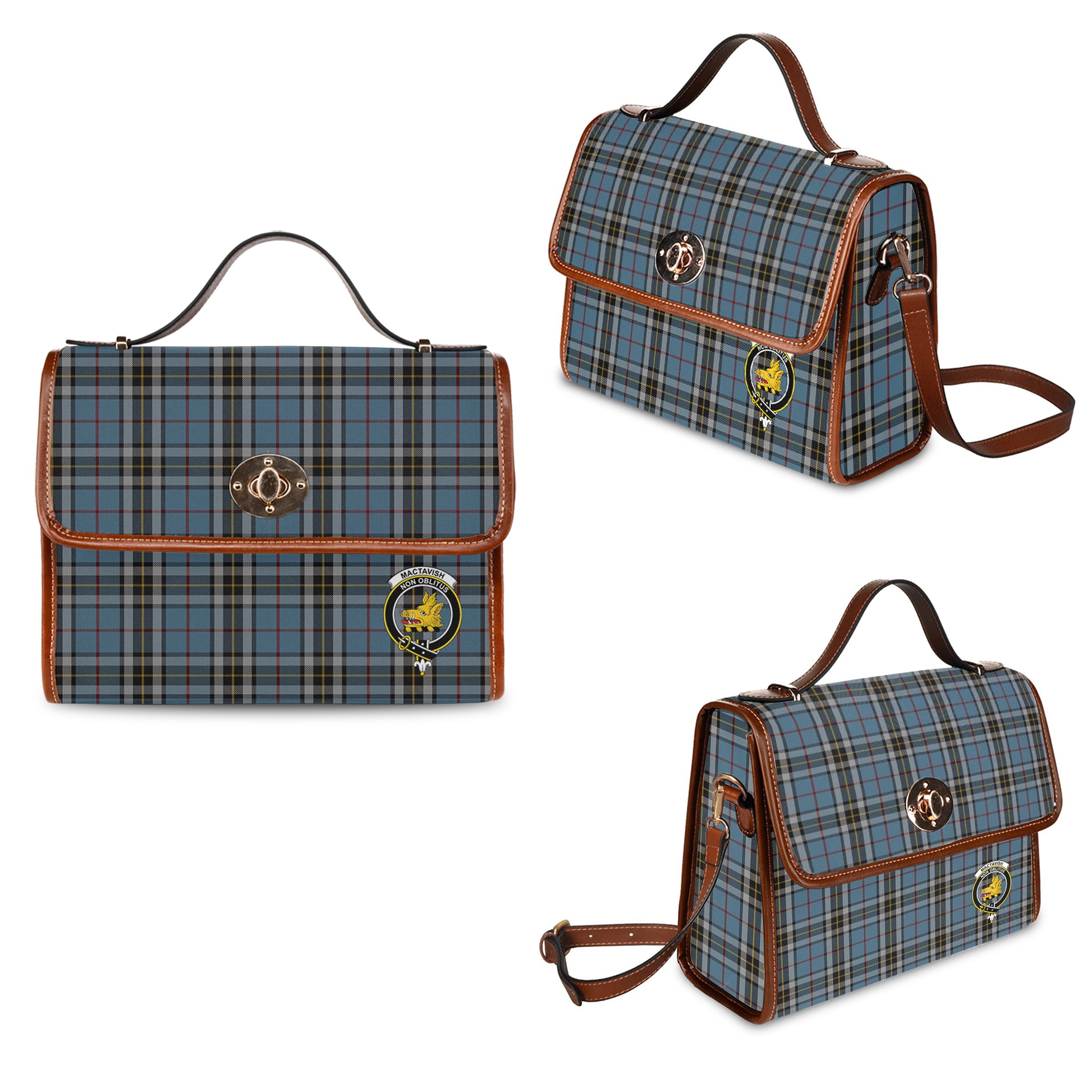 mactavish-dress-tartan-leather-strap-waterproof-canvas-bag-with-family-crest