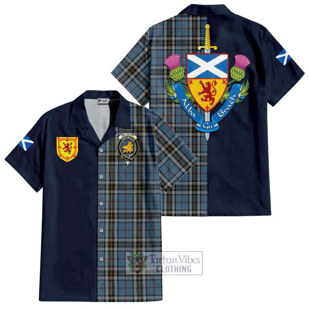 Tartan Vibes Clothing MacTavish Dress Tartan Short Sleeve Button Shirt with Scottish Lion Royal Arm Half Style