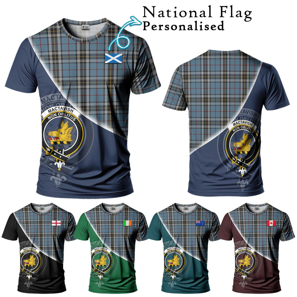 MacTavish Dress Tartan T-Shirt with Personalised National Flag and Family Crest Half Style Kid's Shirt - Tartanvibesclothing Shop