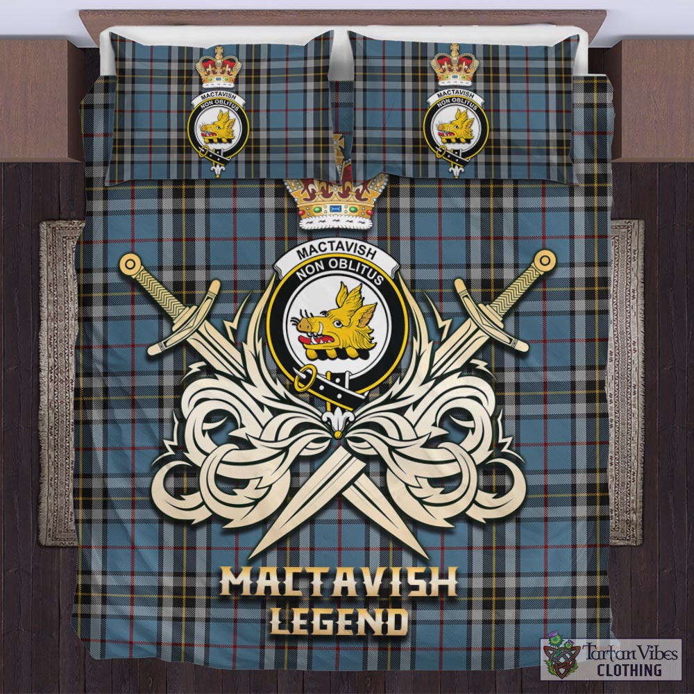 Tartan Vibes Clothing MacTavish Dress Tartan Bedding Set with Clan Crest and the Golden Sword of Courageous Legacy