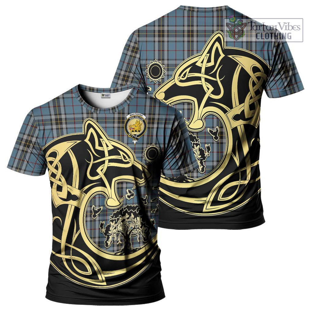 MacTavish Dress Tartan T-Shirt with Family Crest Celtic Wolf Style Kid's Shirt - Tartan Vibes Clothing