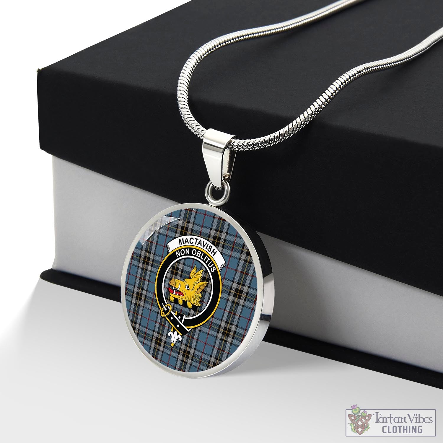 Tartan Vibes Clothing MacTavish Dress Tartan Circle Necklace with Family Crest