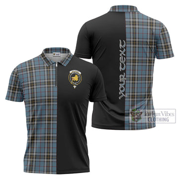 MacTavish Dress Tartan Zipper Polo Shirt with Family Crest and Half Of Me Style