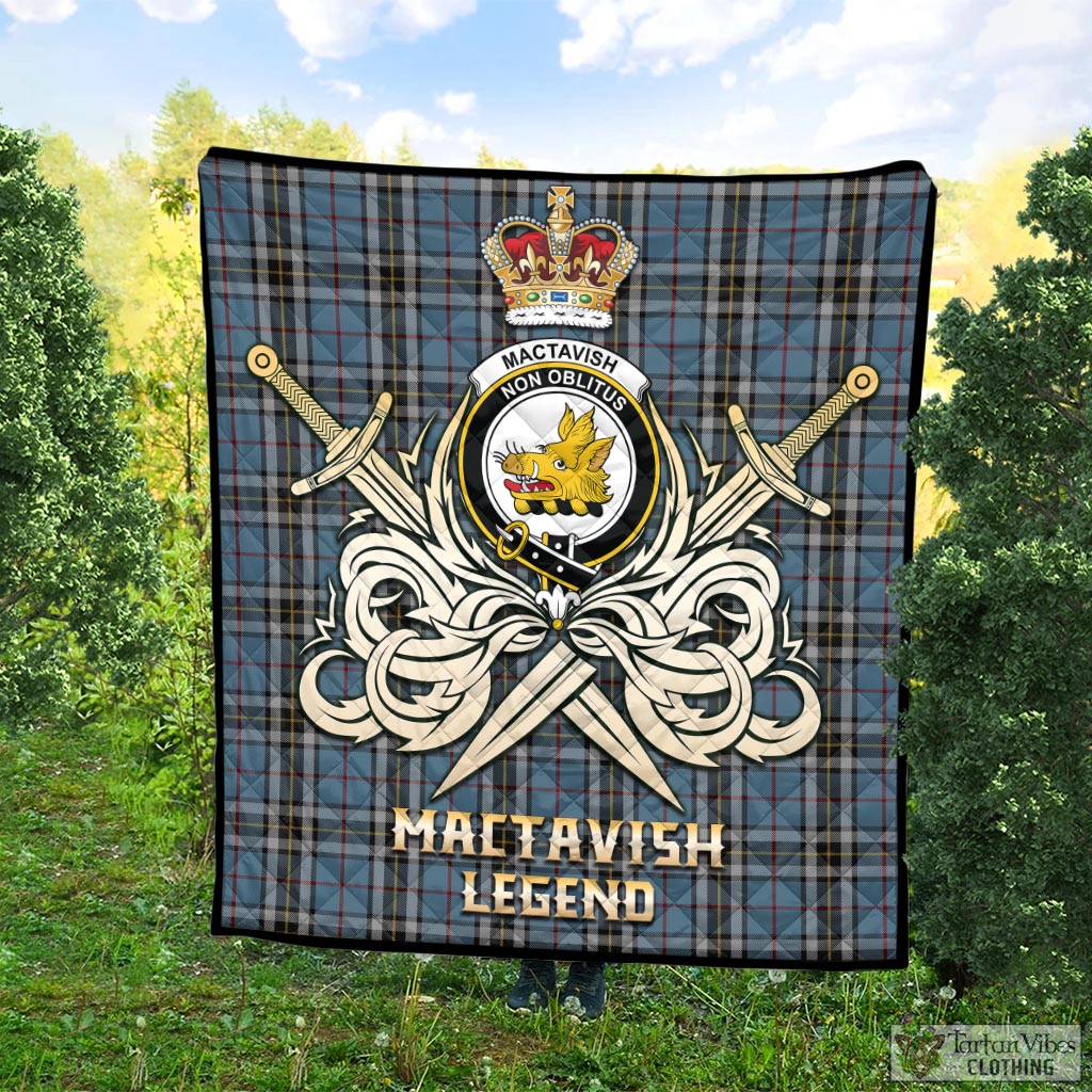 Tartan Vibes Clothing MacTavish Dress Tartan Quilt with Clan Crest and the Golden Sword of Courageous Legacy