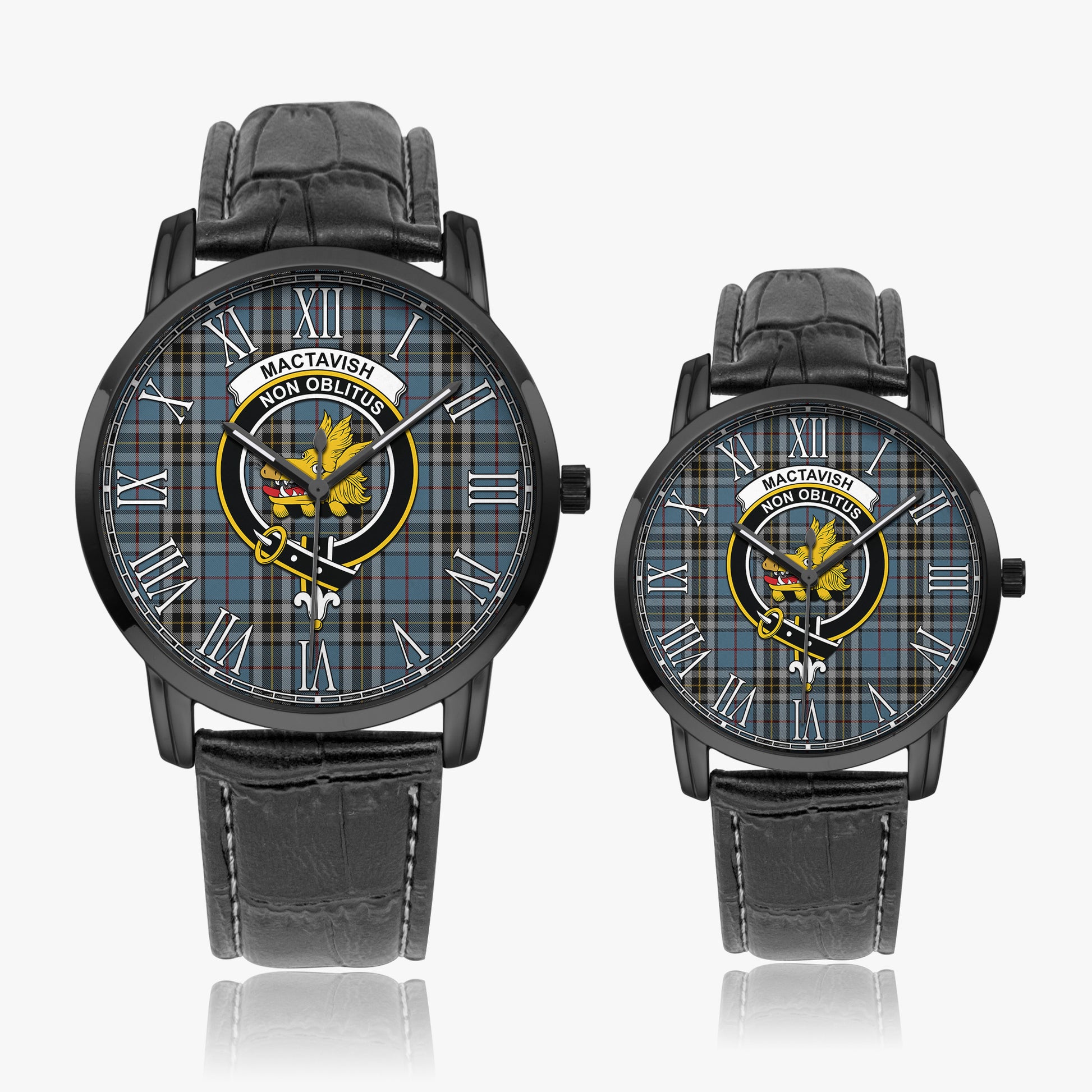 MacTavish Dress Tartan Family Crest Leather Strap Quartz Watch - Tartanvibesclothing