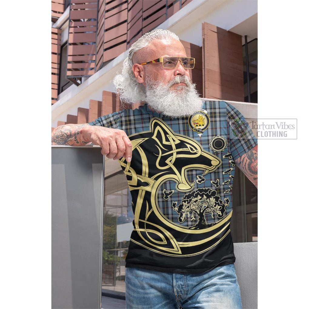 Tartan Vibes Clothing MacTavish Dress Tartan Cotton T-shirt with Family Crest Celtic Wolf Style