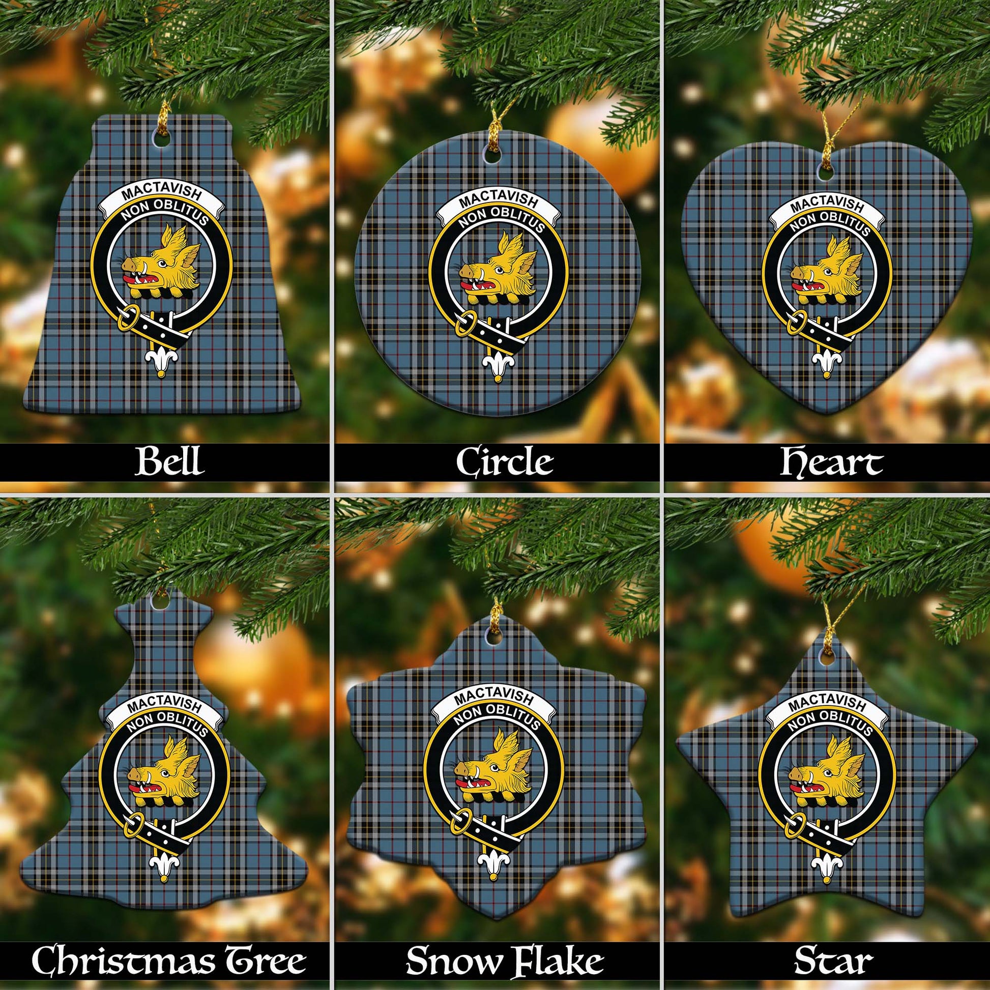 MacTavish Dress Tartan Christmas Ornaments with Family Crest - Tartanvibesclothing