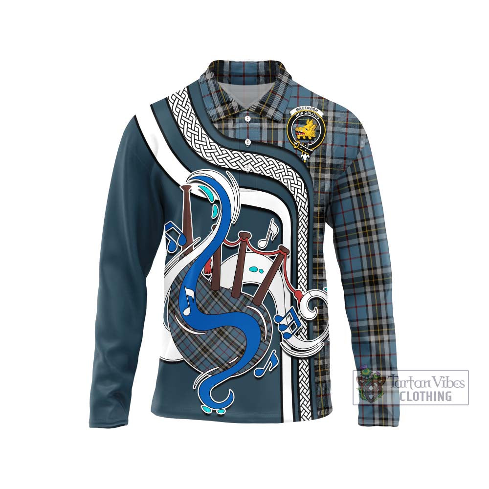 Tartan Vibes Clothing MacTavish Dress Tartan Long Sleeve Polo Shirt with Epic Bagpipe Style