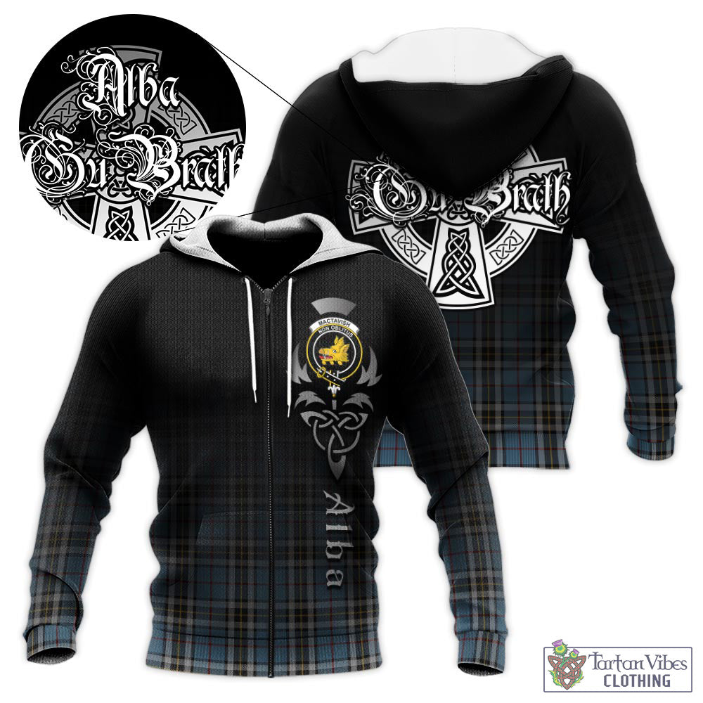 Tartan Vibes Clothing MacTavish Dress Tartan Knitted Hoodie Featuring Alba Gu Brath Family Crest Celtic Inspired