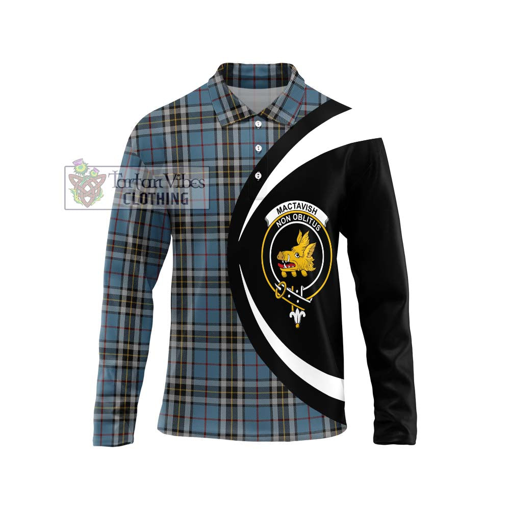 MacTavish Dress Tartan Long Sleeve Polo Shirt with Family Crest Circle Style Unisex - Tartan Vibes Clothing