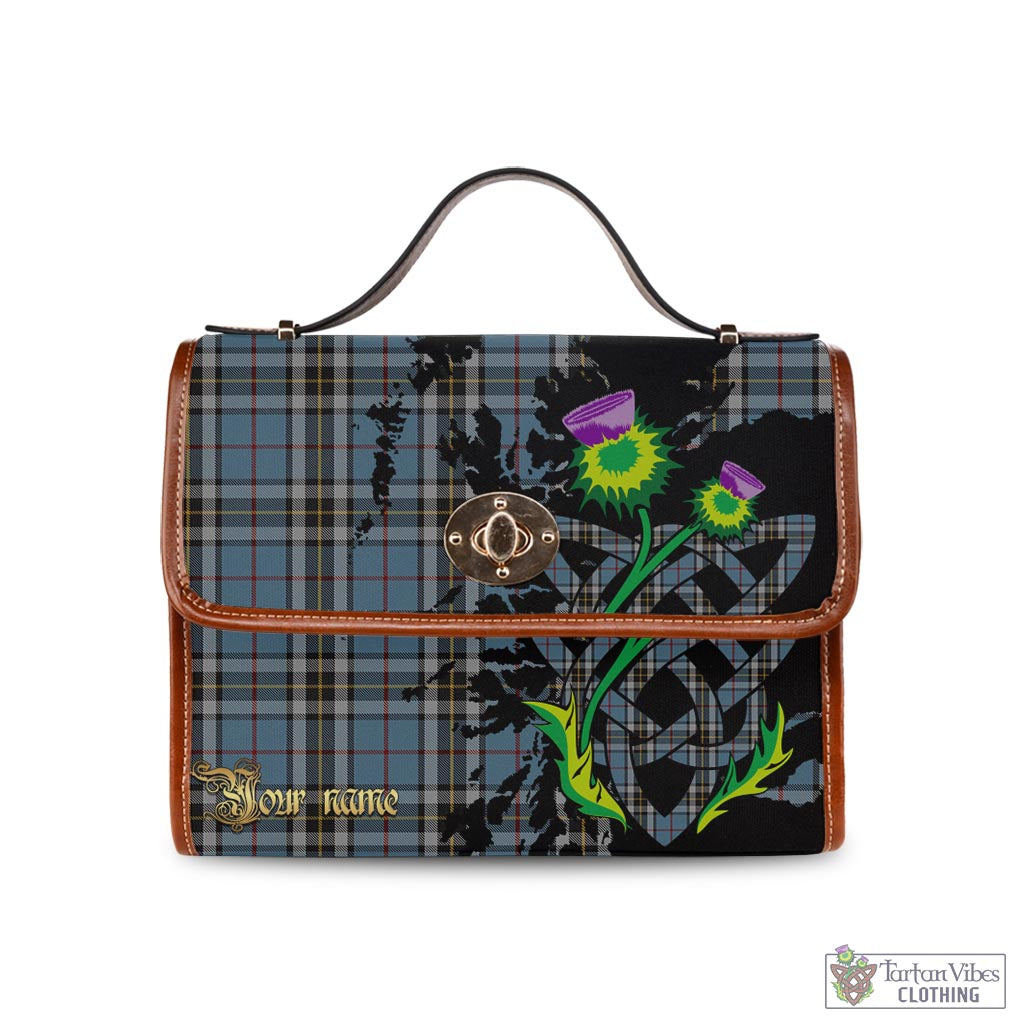 Tartan Vibes Clothing MacTavish Dress Tartan Waterproof Canvas Bag with Scotland Map and Thistle Celtic Accents