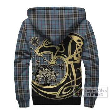 MacTavish Dress Tartan Sherpa Hoodie with Family Crest Celtic Wolf Style