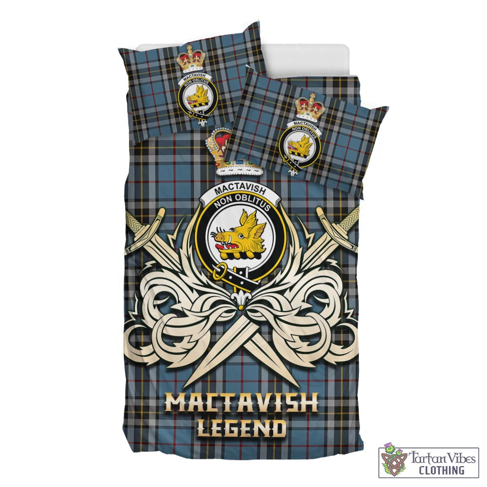 Tartan Vibes Clothing MacTavish Dress Tartan Bedding Set with Clan Crest and the Golden Sword of Courageous Legacy