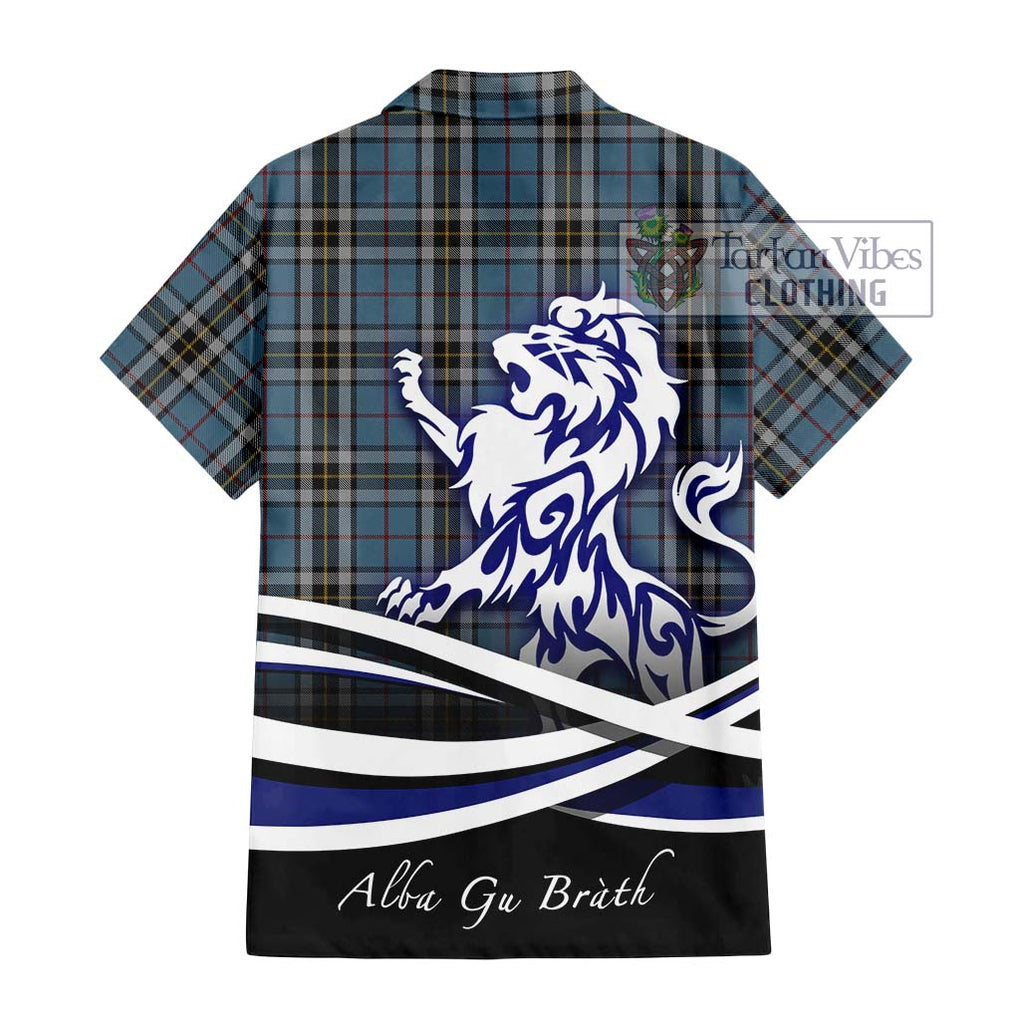 MacTavish Dress Tartan Short Sleeve Button Shirt with Alba Gu Brath Regal Lion Emblem - Tartanvibesclothing Shop