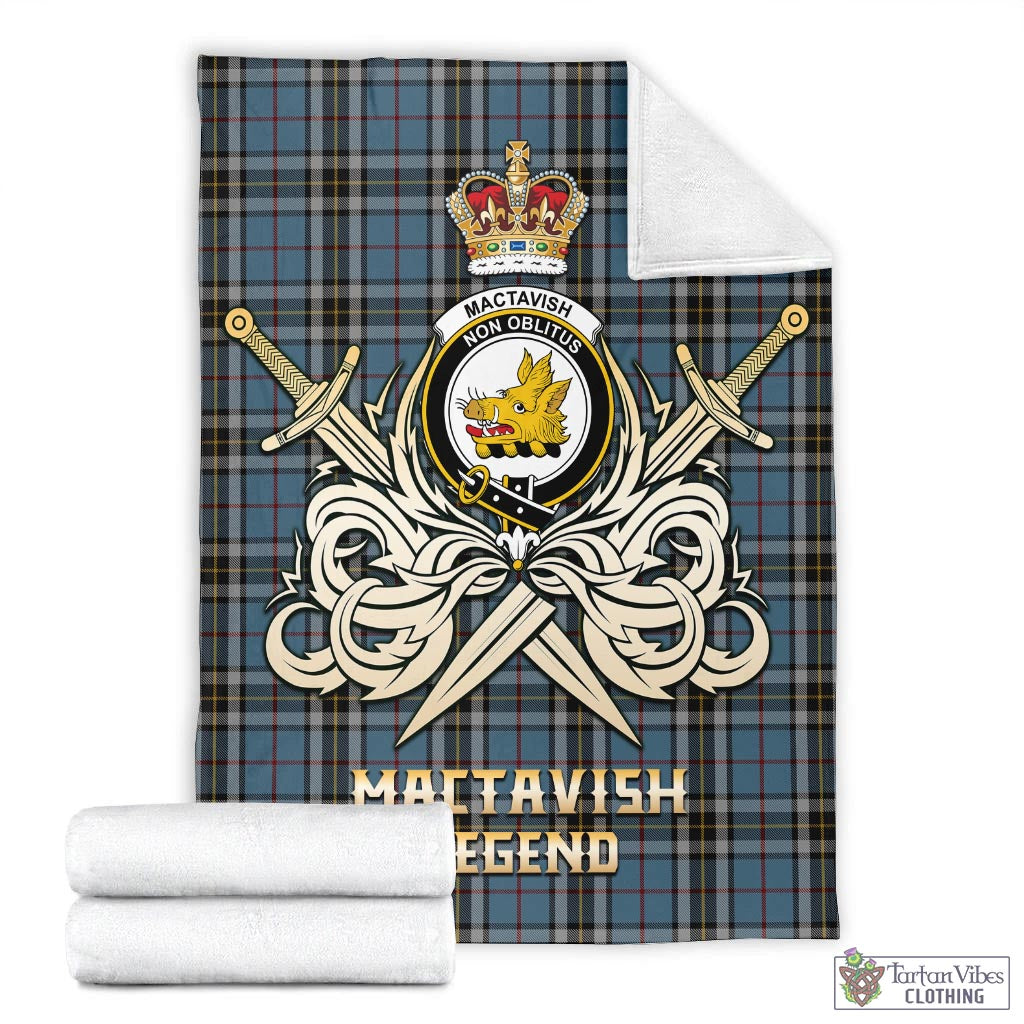 Tartan Vibes Clothing MacTavish Dress Tartan Blanket with Clan Crest and the Golden Sword of Courageous Legacy