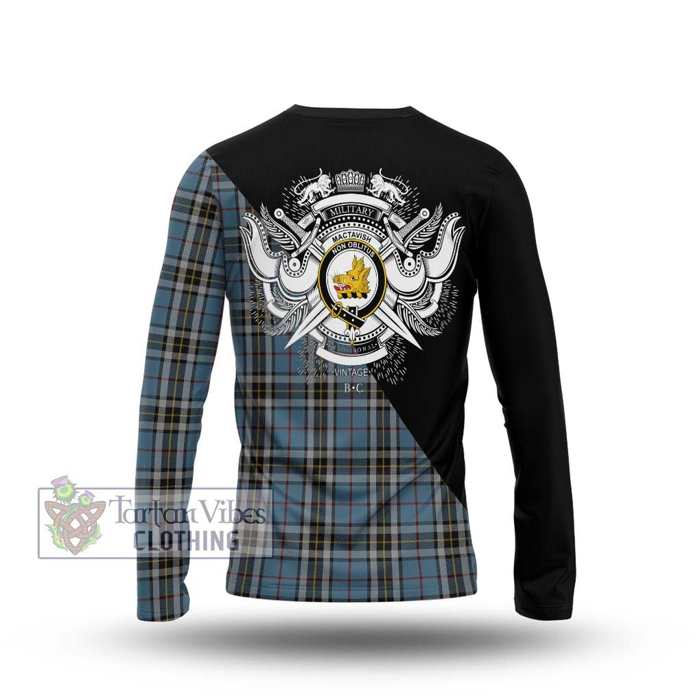 MacTavish Dress Tartan Long Sleeve T-Shirt with Family Crest and Military Logo Style - Tartanvibesclothing Shop