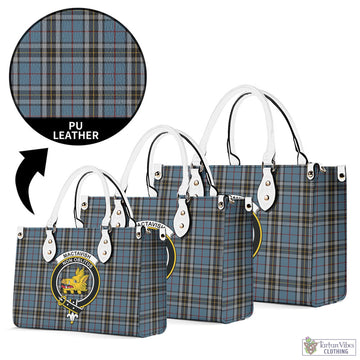 MacTavish Dress Tartan Luxury Leather Handbags with Family Crest