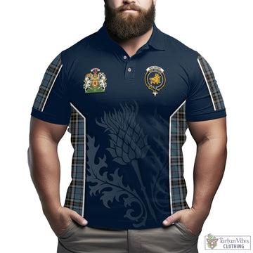 MacTavish Dress Tartan Men's Polo Shirt with Family Crest and Scottish Thistle Vibes Sport Style