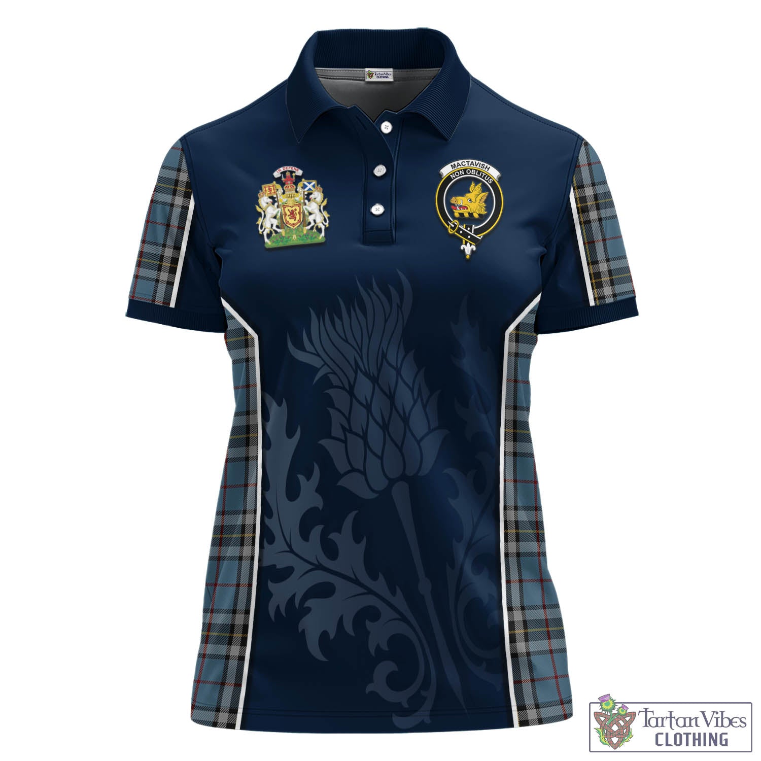 Tartan Vibes Clothing MacTavish Dress Tartan Women's Polo Shirt with Family Crest and Scottish Thistle Vibes Sport Style