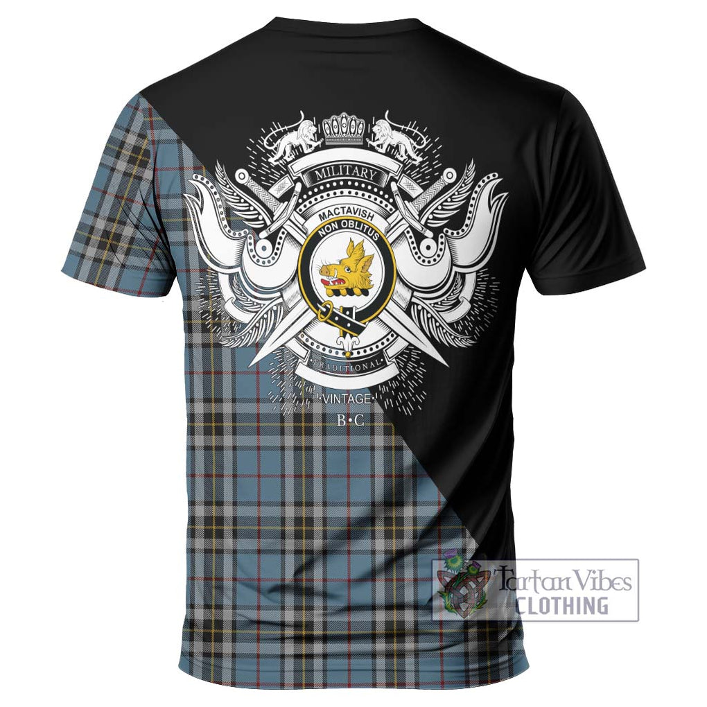 MacTavish Dress Tartan T-Shirt with Family Crest and Military Logo Style - Tartanvibesclothing Shop