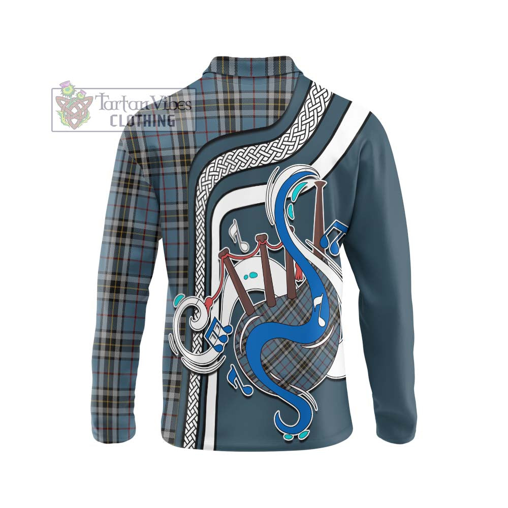 Tartan Vibes Clothing MacTavish Dress Tartan Long Sleeve Polo Shirt with Epic Bagpipe Style