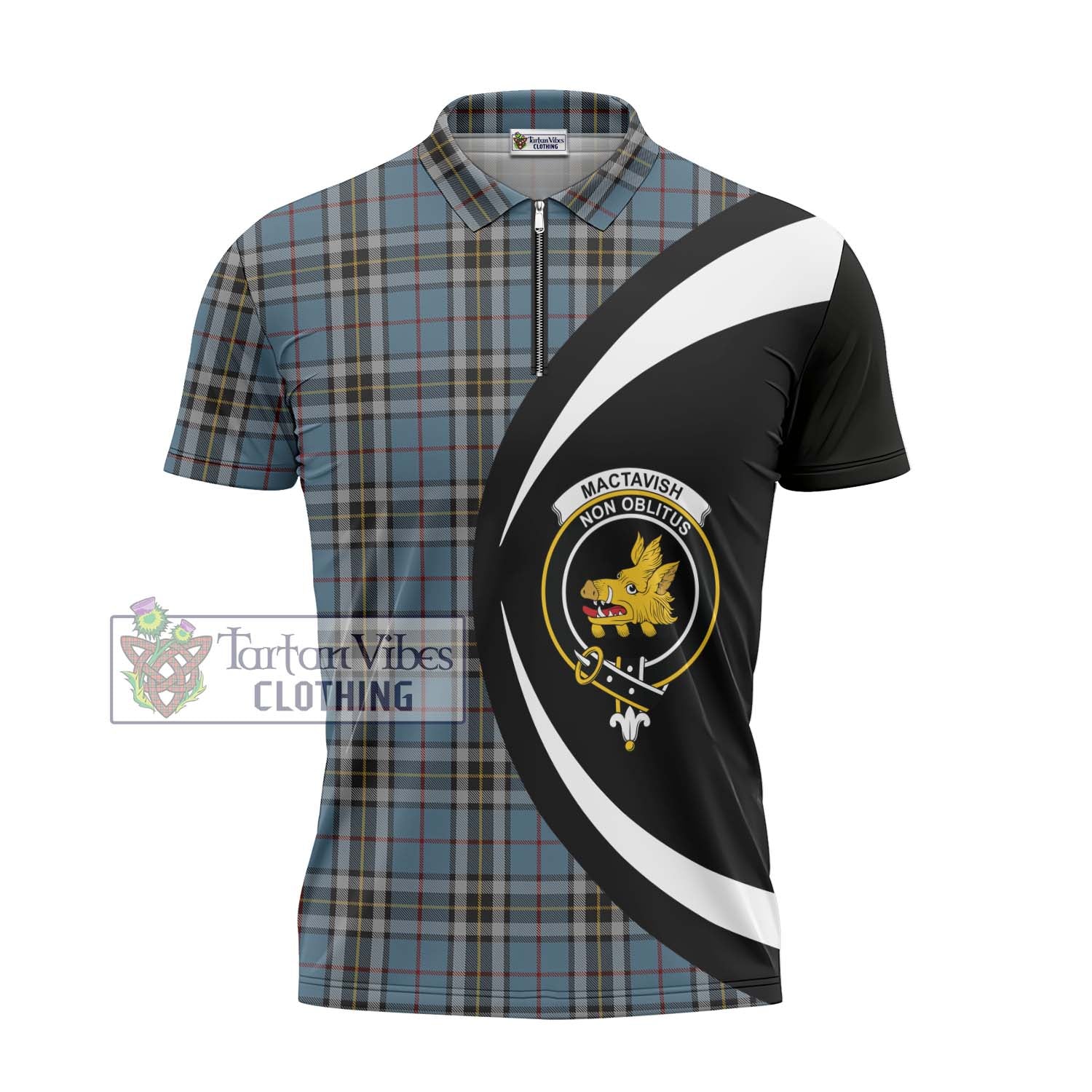 Tartan Vibes Clothing MacTavish Dress Tartan Zipper Polo Shirt with Family Crest Circle Style