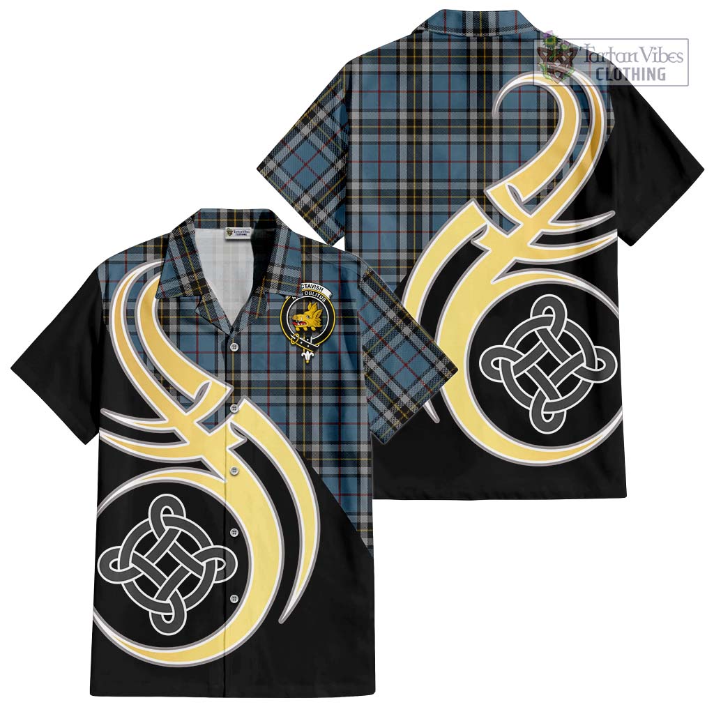 MacTavish Dress Tartan Short Sleeve Button Shirt with Family Crest and Celtic Symbol Style - Tartan Vibes Clothing