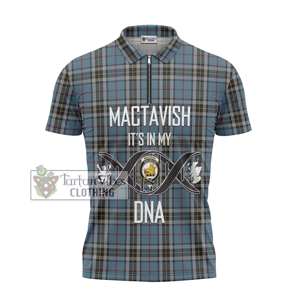 MacTavish Dress Tartan Zipper Polo Shirt with Family Crest DNA In Me Style - Tartanvibesclothing Shop