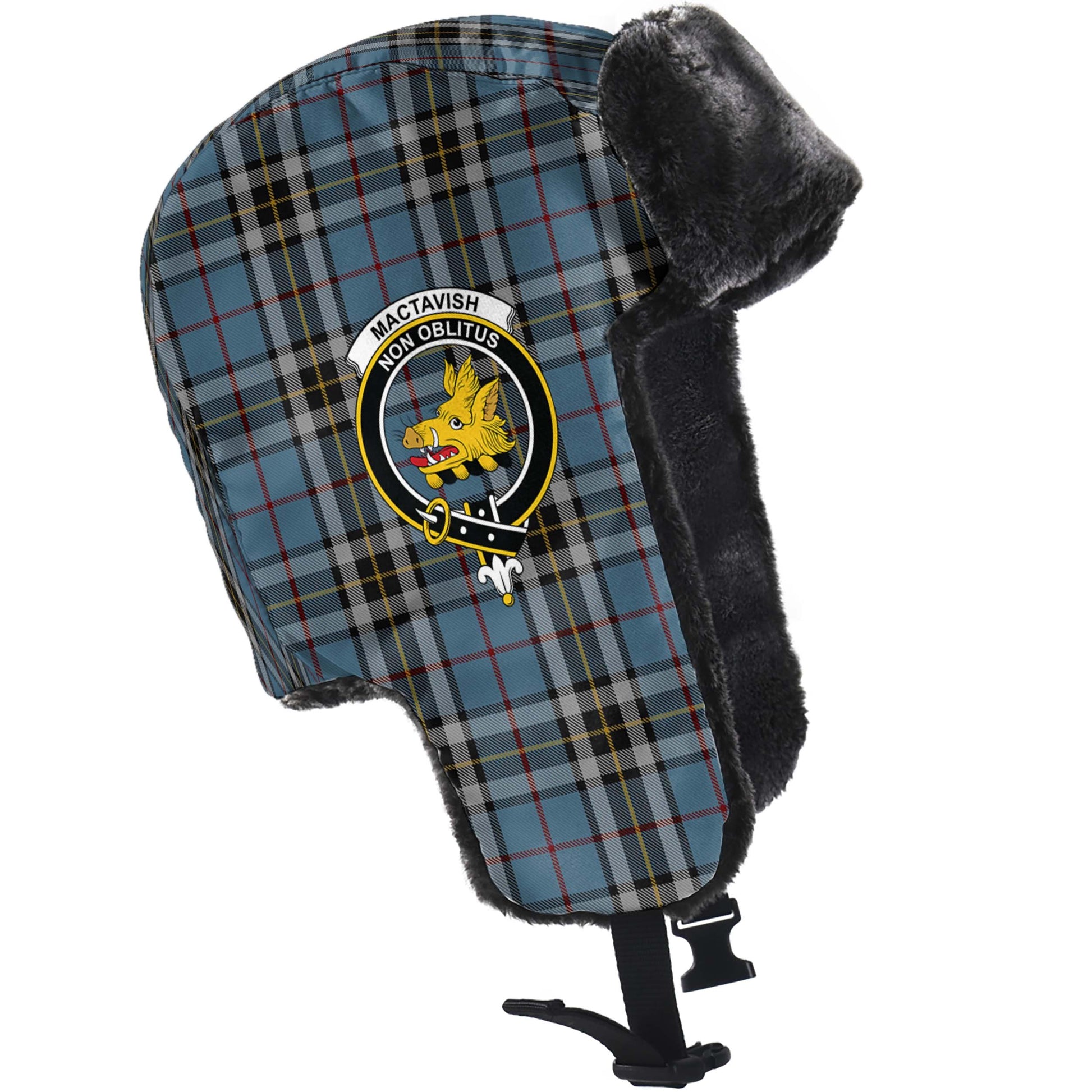 MacTavish Dress Tartan Winter Trapper Hat with Family Crest - Tartanvibesclothing