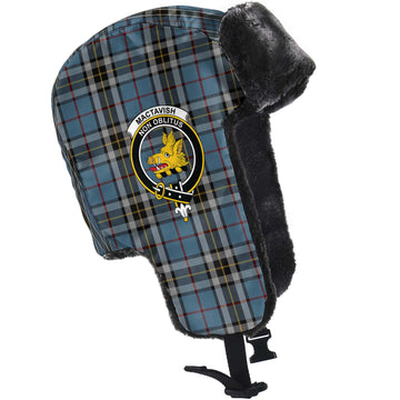 MacTavish Dress Tartan Winter Trapper Hat with Family Crest