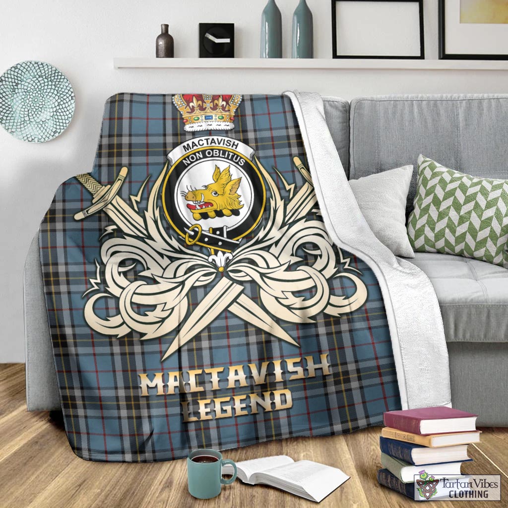 Tartan Vibes Clothing MacTavish Dress Tartan Blanket with Clan Crest and the Golden Sword of Courageous Legacy