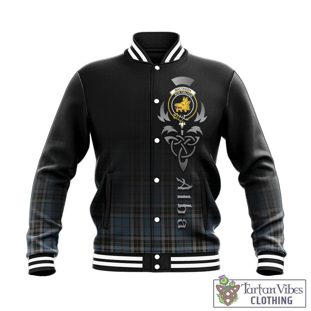 Tartan Vibes Clothing MacTavish Dress Tartan Baseball Jacket Featuring Alba Gu Brath Family Crest Celtic Inspired