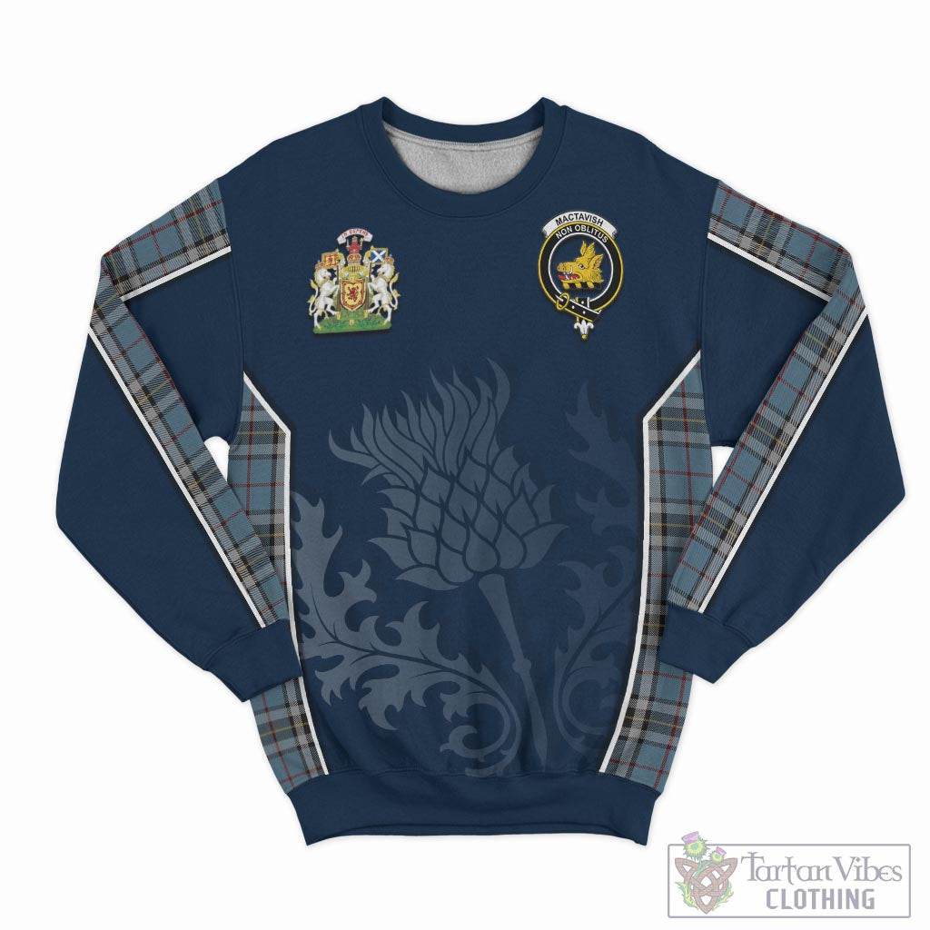 Tartan Vibes Clothing MacTavish Dress Tartan Sweatshirt with Family Crest and Scottish Thistle Vibes Sport Style