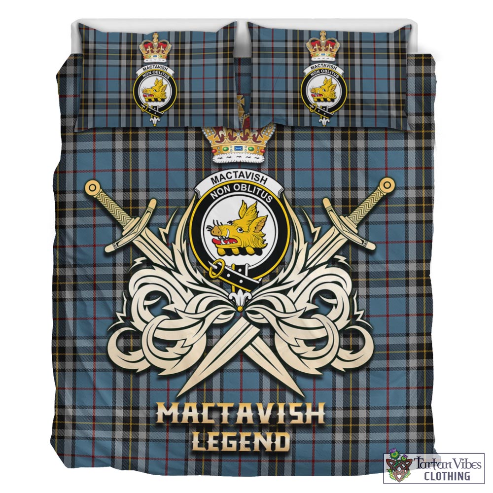 Tartan Vibes Clothing MacTavish Dress Tartan Bedding Set with Clan Crest and the Golden Sword of Courageous Legacy