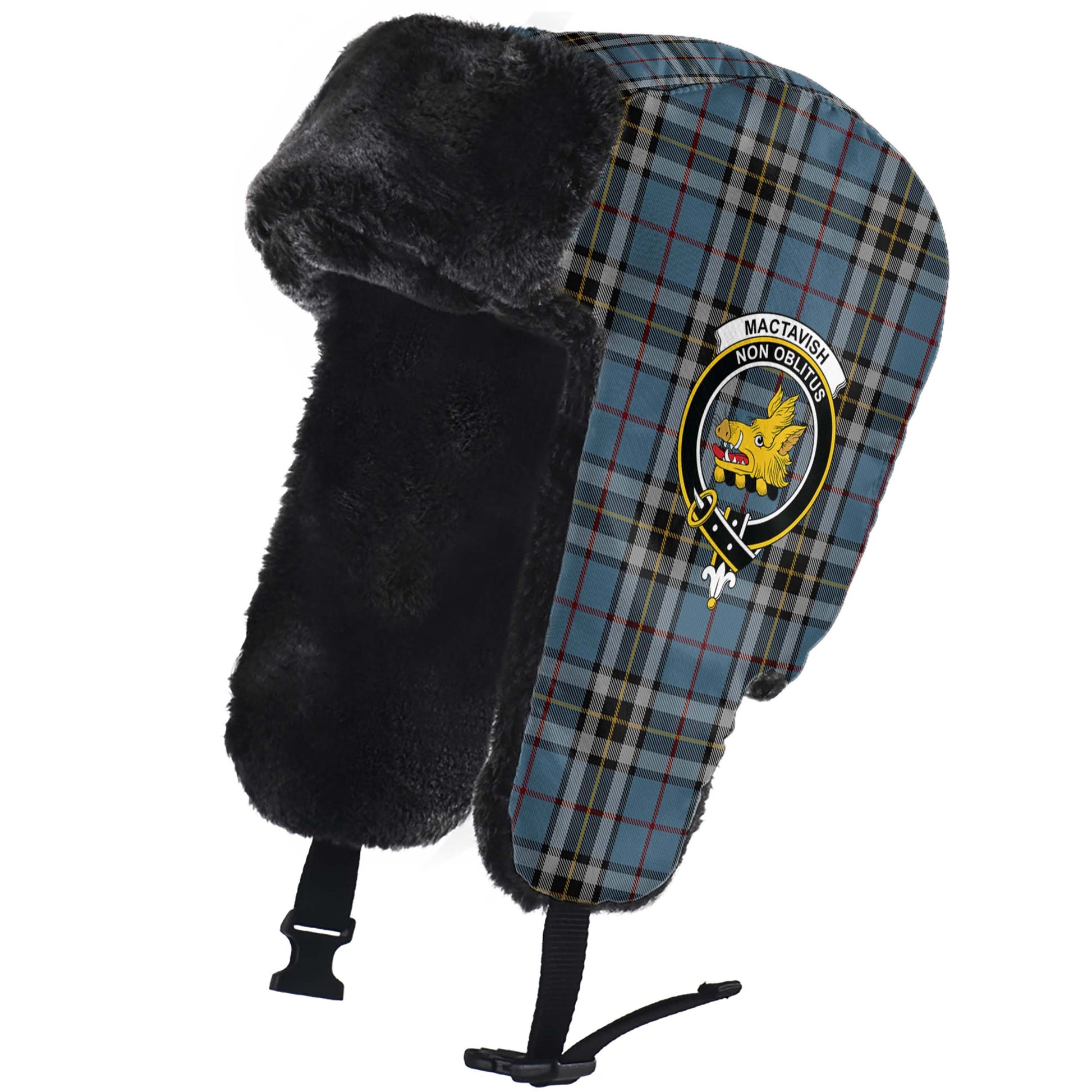 MacTavish Dress Tartan Winter Trapper Hat with Family Crest - Tartanvibesclothing