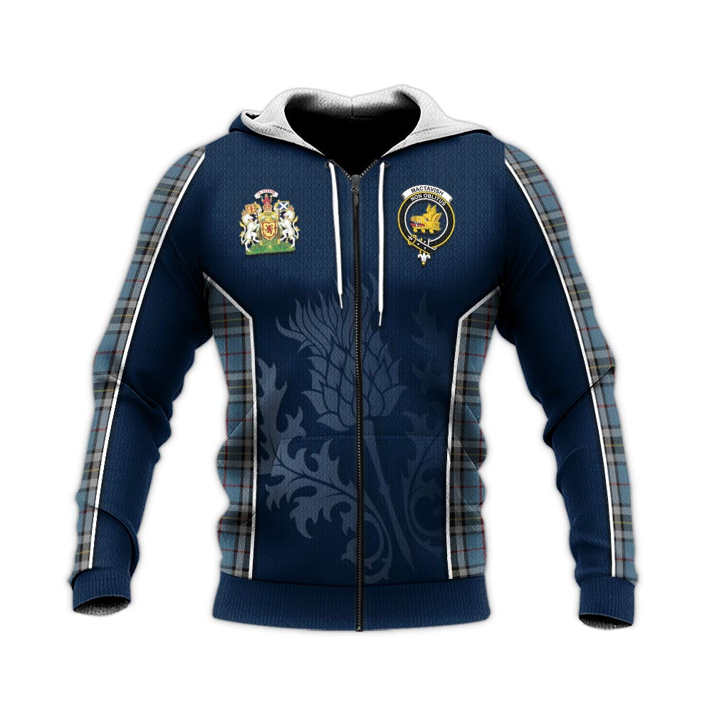 Tartan Vibes Clothing MacTavish Dress Tartan Knitted Hoodie with Family Crest and Scottish Thistle Vibes Sport Style