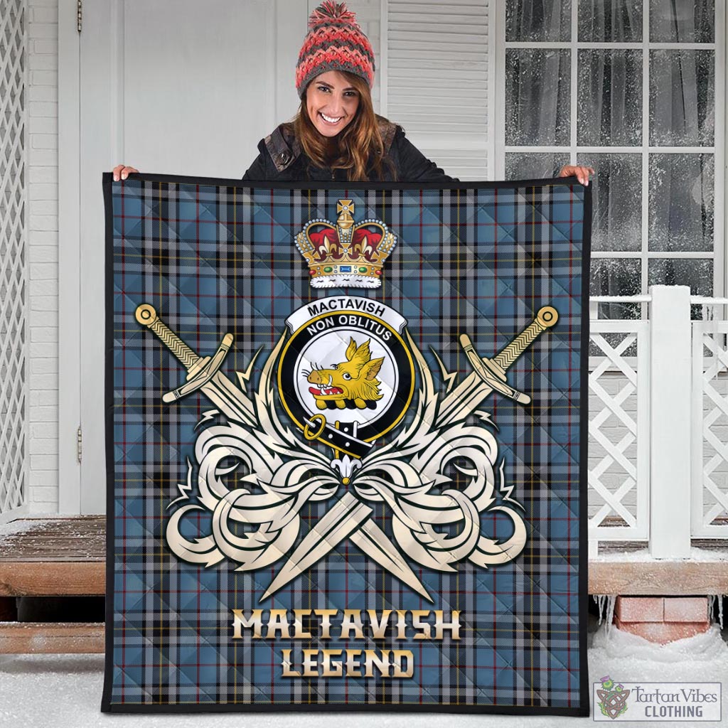 Tartan Vibes Clothing MacTavish Dress Tartan Quilt with Clan Crest and the Golden Sword of Courageous Legacy