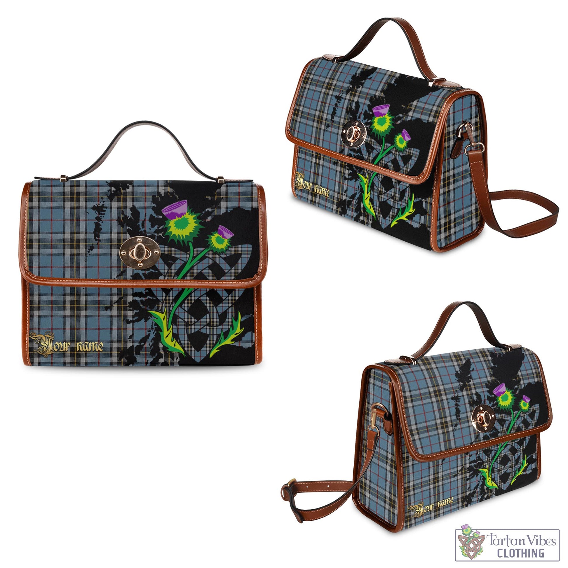 Tartan Vibes Clothing MacTavish Dress Tartan Waterproof Canvas Bag with Scotland Map and Thistle Celtic Accents