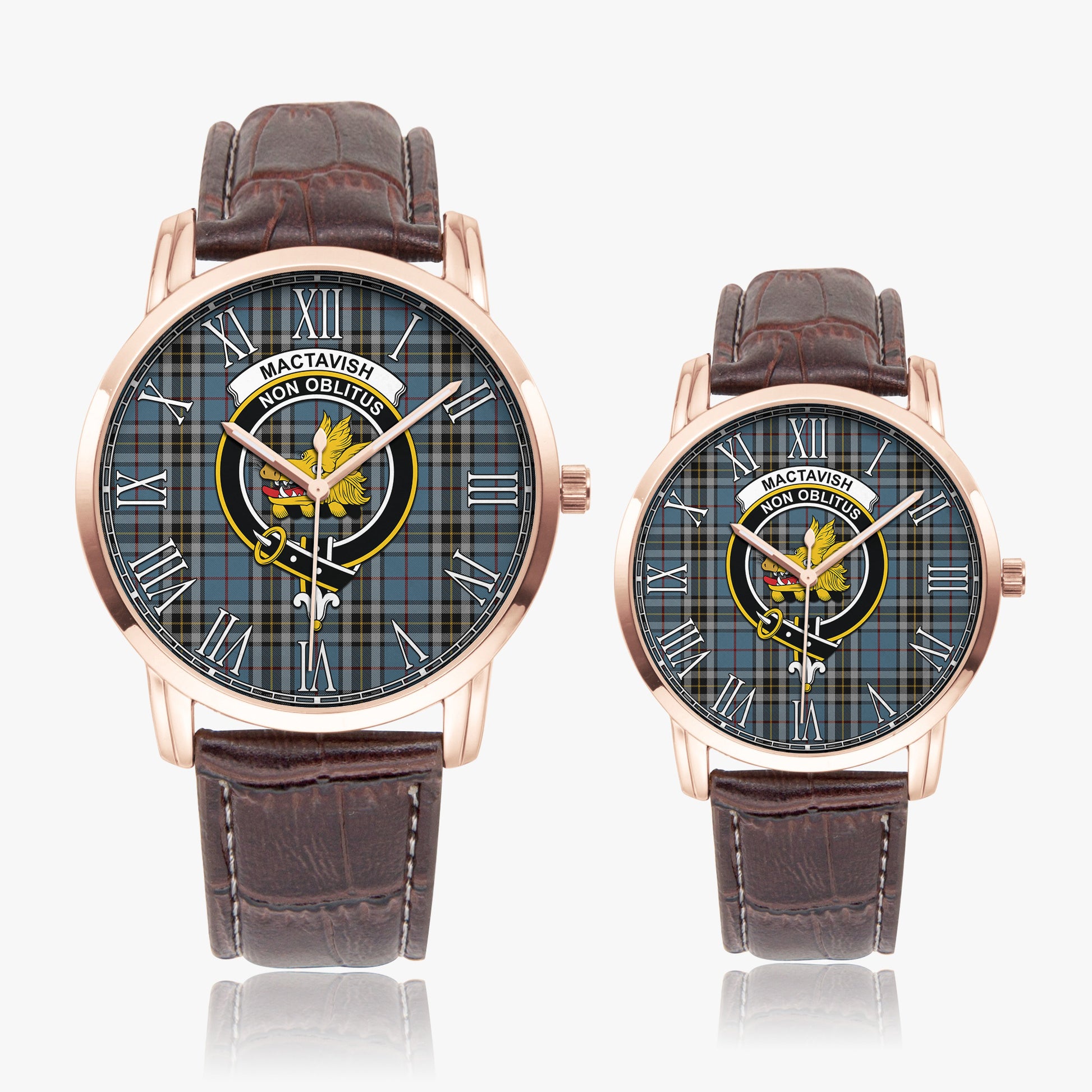 MacTavish Dress Tartan Family Crest Leather Strap Quartz Watch - Tartanvibesclothing