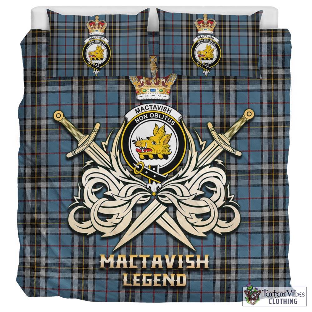 Tartan Vibes Clothing MacTavish Dress Tartan Bedding Set with Clan Crest and the Golden Sword of Courageous Legacy