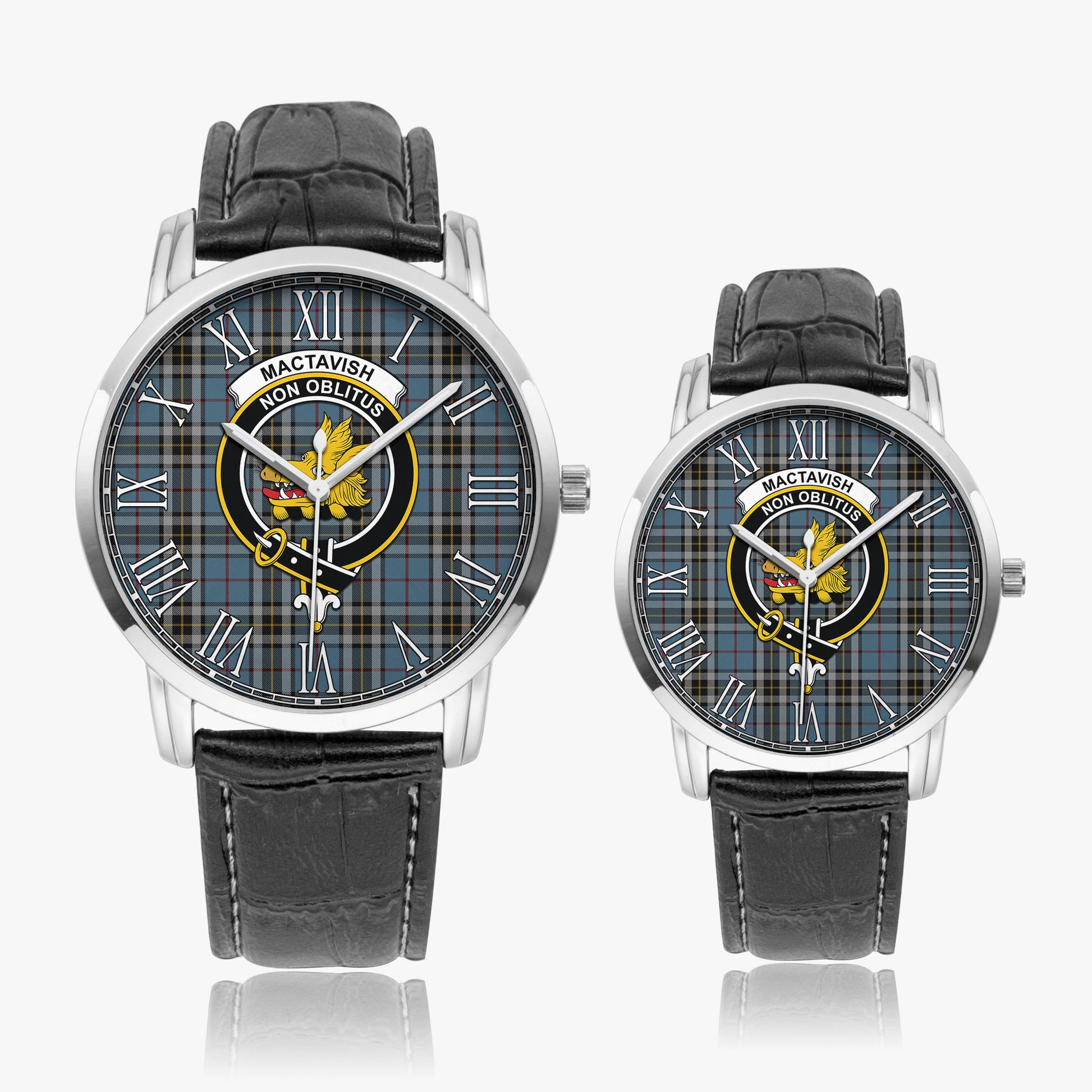 MacTavish Dress Tartan Family Crest Leather Strap Quartz Watch - Tartanvibesclothing