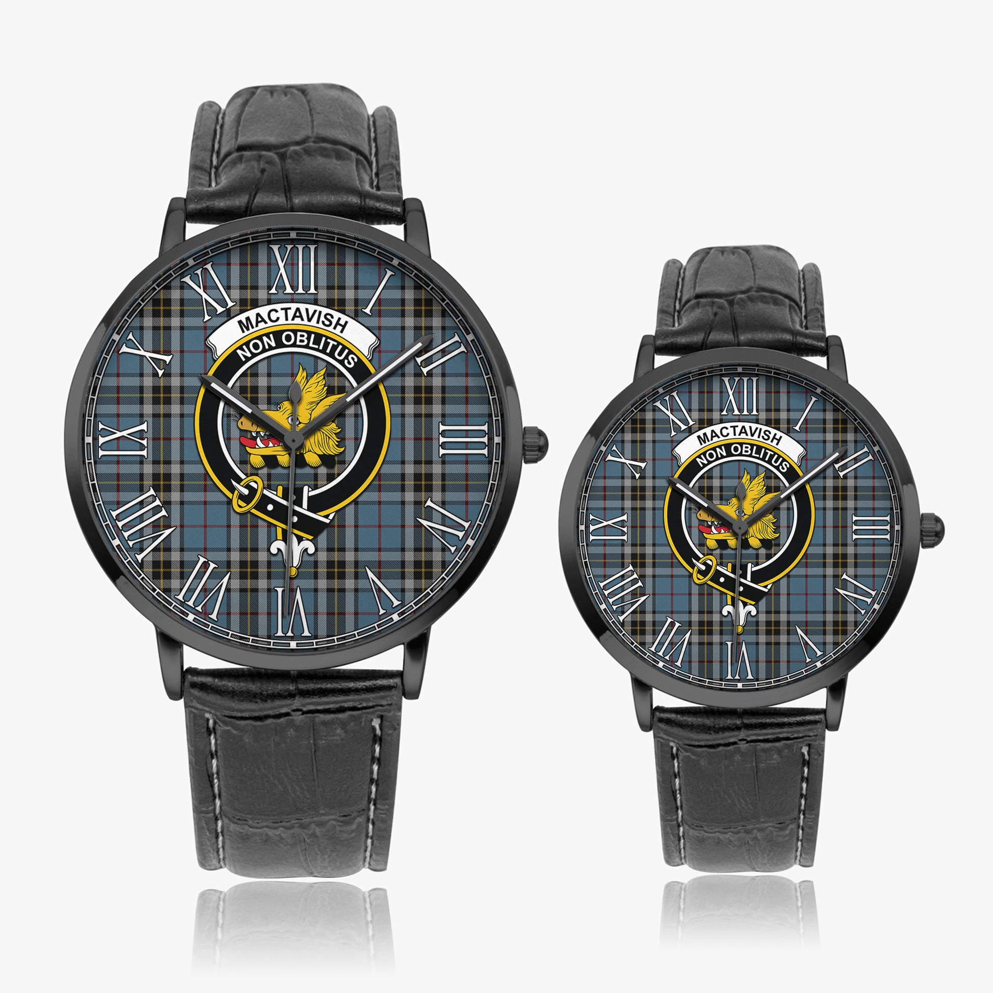 MacTavish Dress Tartan Family Crest Leather Strap Quartz Watch - Tartanvibesclothing