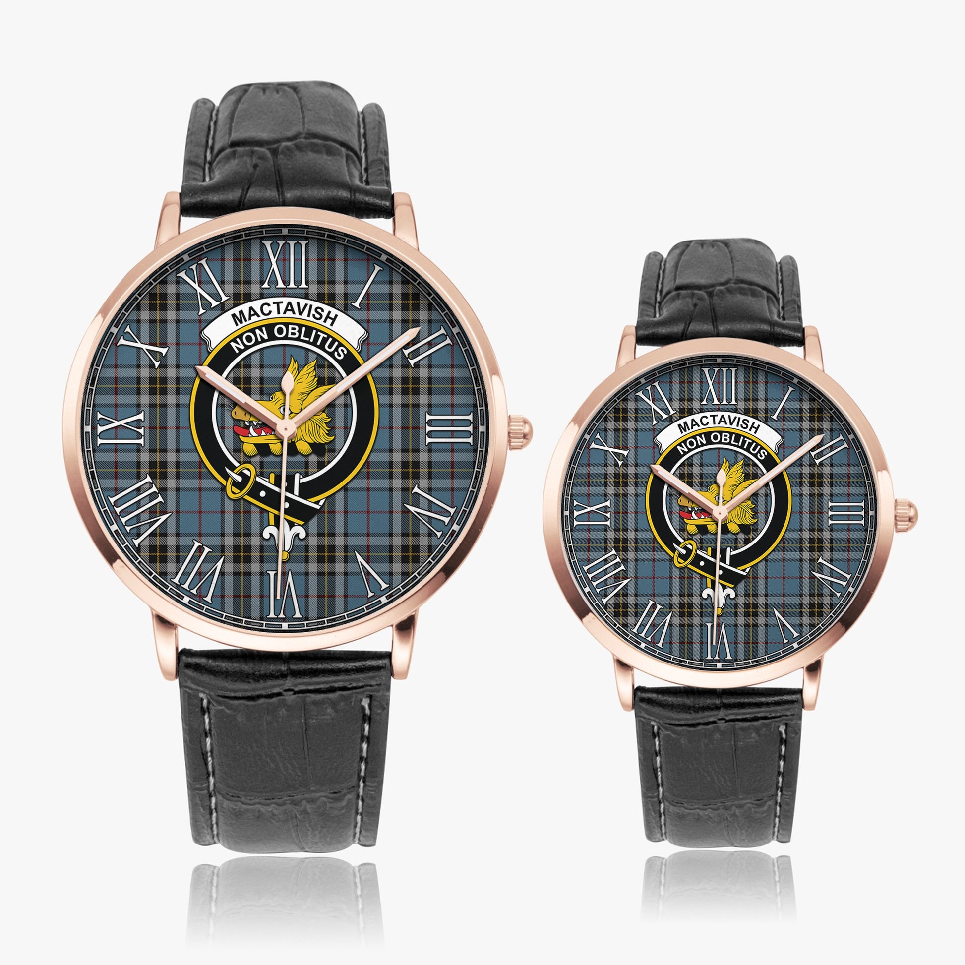 MacTavish Dress Tartan Family Crest Leather Strap Quartz Watch - Tartanvibesclothing