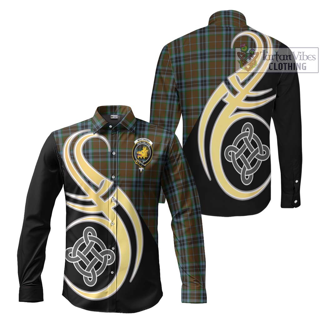 MacTavish Hunting Tartan Long Sleeve Button Shirt with Family Crest and Celtic Symbol Style Men's Shirt S - Tartan Vibes Clothing