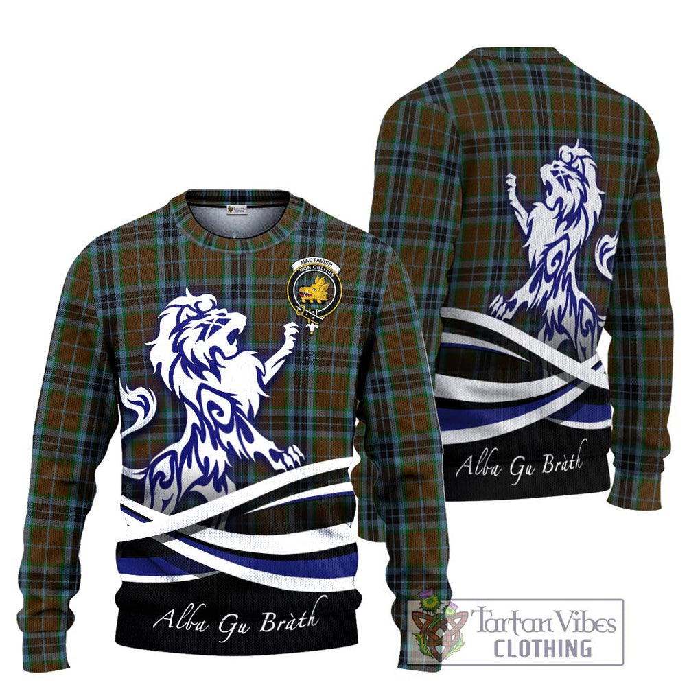 MacTavish Hunting Tartan Knitted Sweater with Alba Gu Brath Regal Lion Emblem Unisex - Tartanvibesclothing Shop