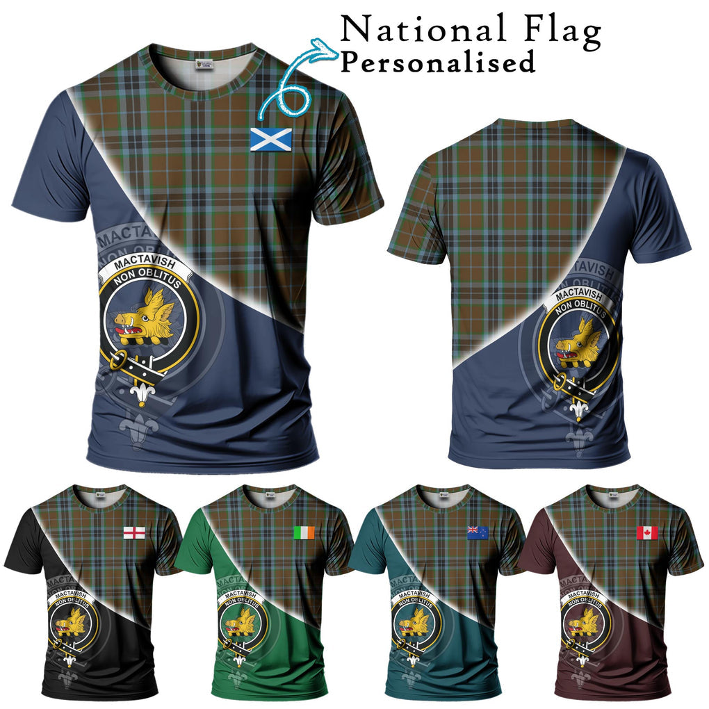 MacTavish Hunting Tartan T-Shirt with Personalised National Flag and Family Crest Half Style Kid's Shirt - Tartanvibesclothing Shop