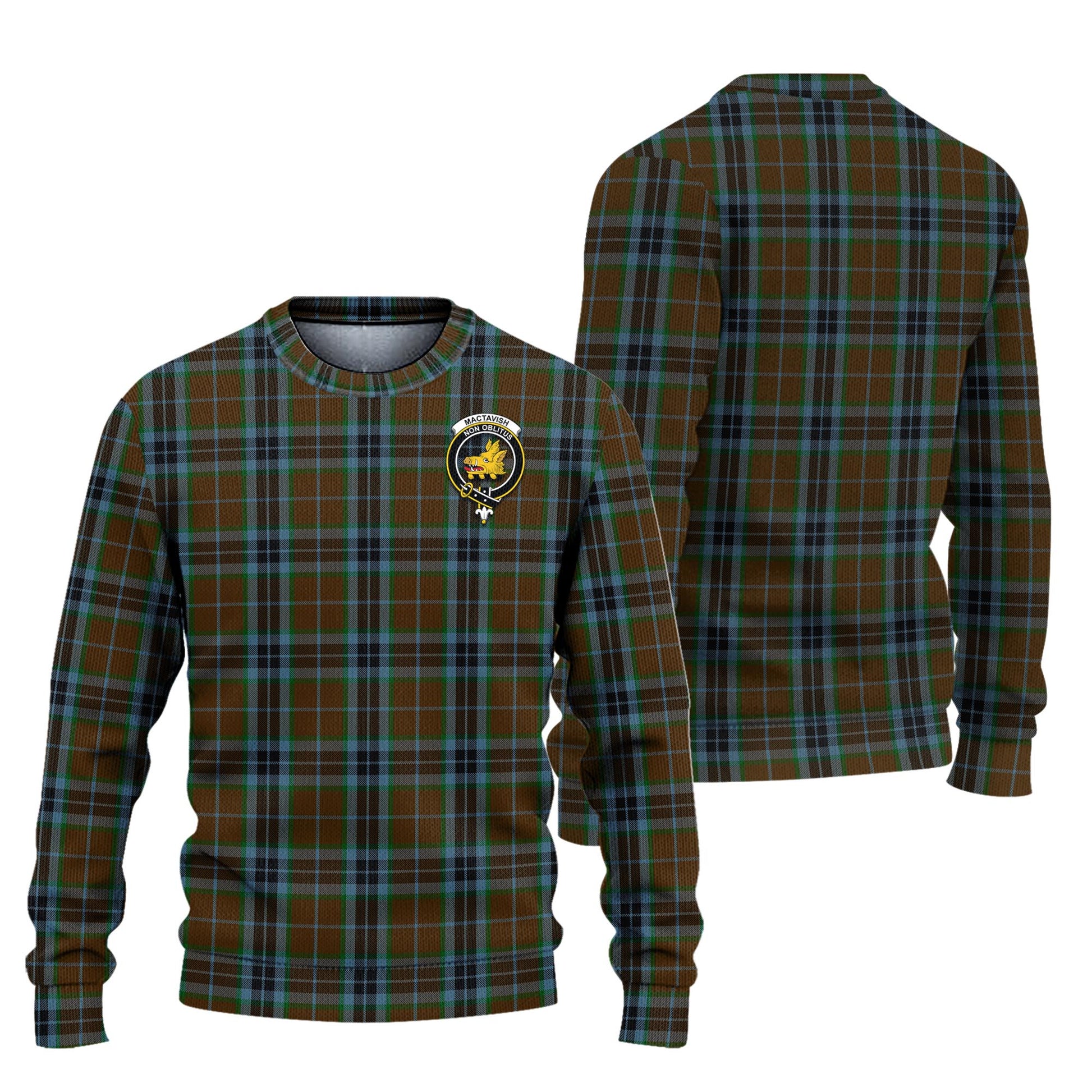 MacTavish Hunting Tartan Knitted Sweater with Family Crest Unisex - Tartanvibesclothing